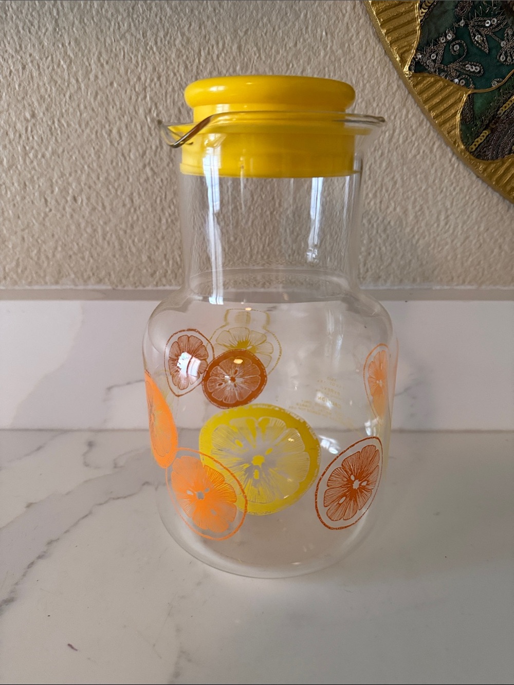Vintage Pyrex Glass Juice Pitcher Lemon Orange 3515